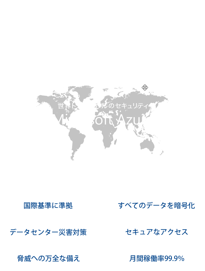 世界トップレベルのsecurity「Microsoft Azure」の採用で安心・安全に運用できます。